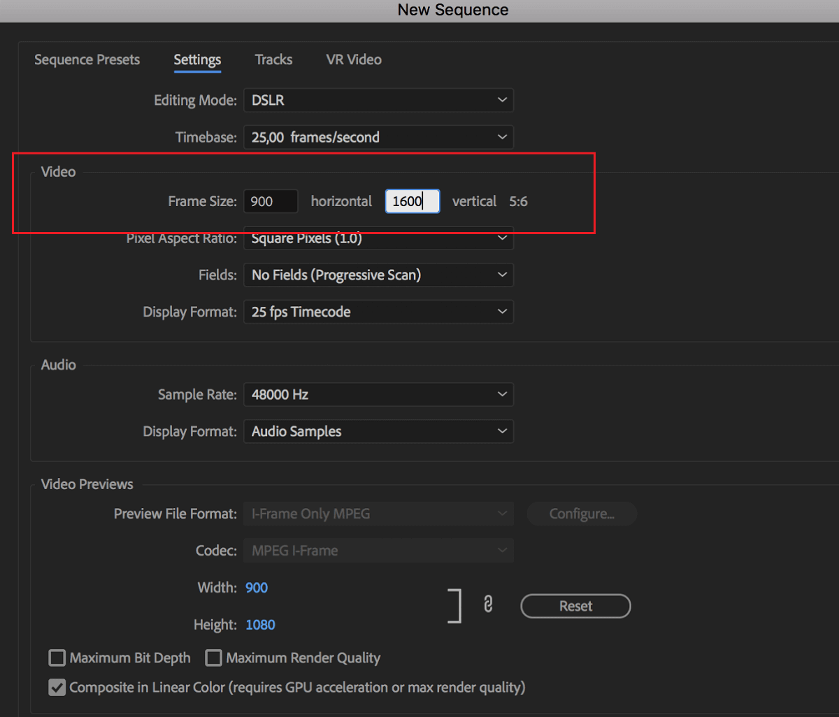 Возможность установить частоту кадров для вашей последовательности в Adobe Premier Pro.