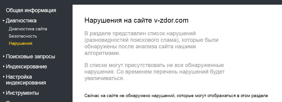 «Нарушения» – самый страшный подраздел в новом Яндекс.Вебмастере. Перед сном в него лучше не заходить.