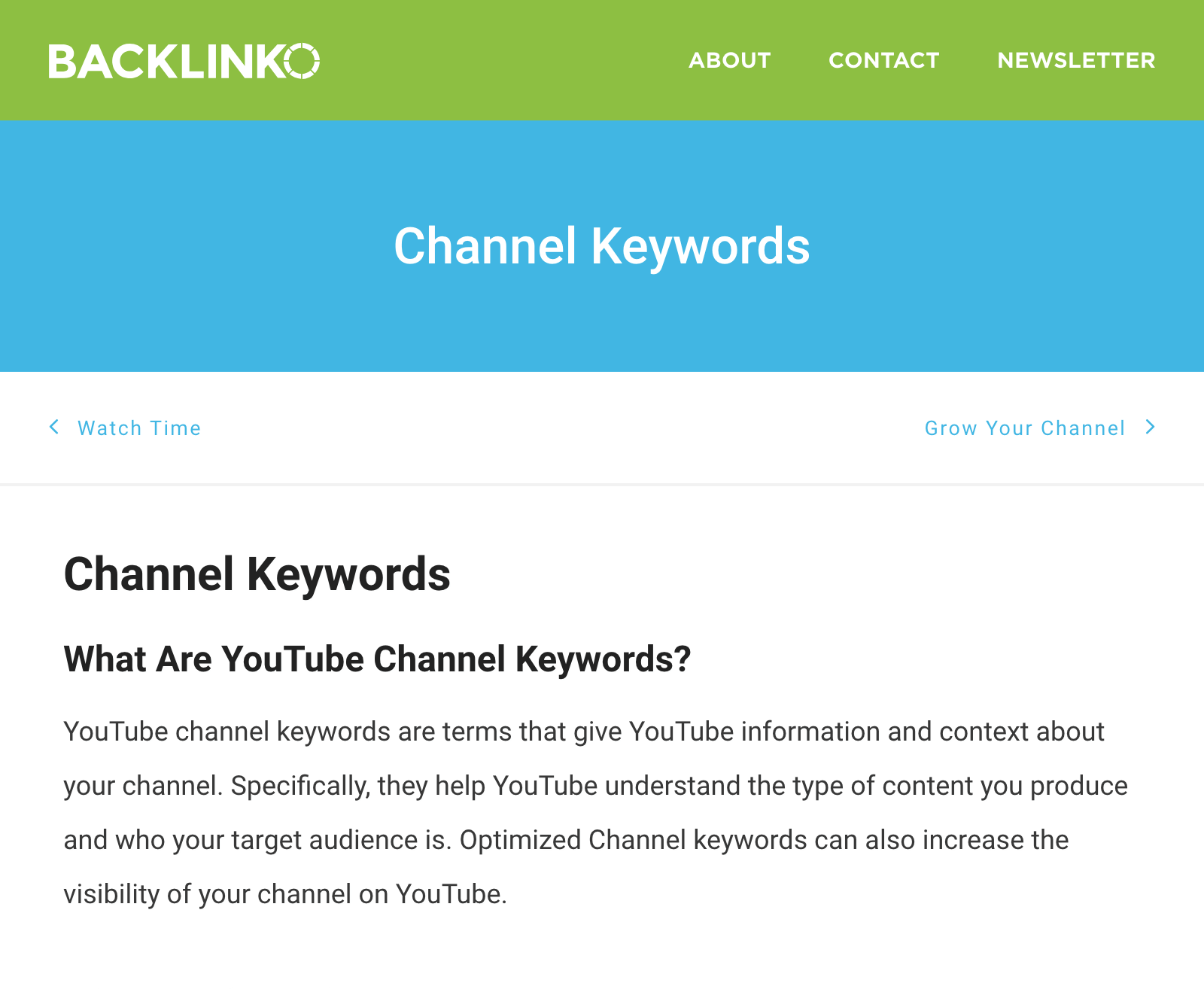YouTube Hub – Channel Keywords